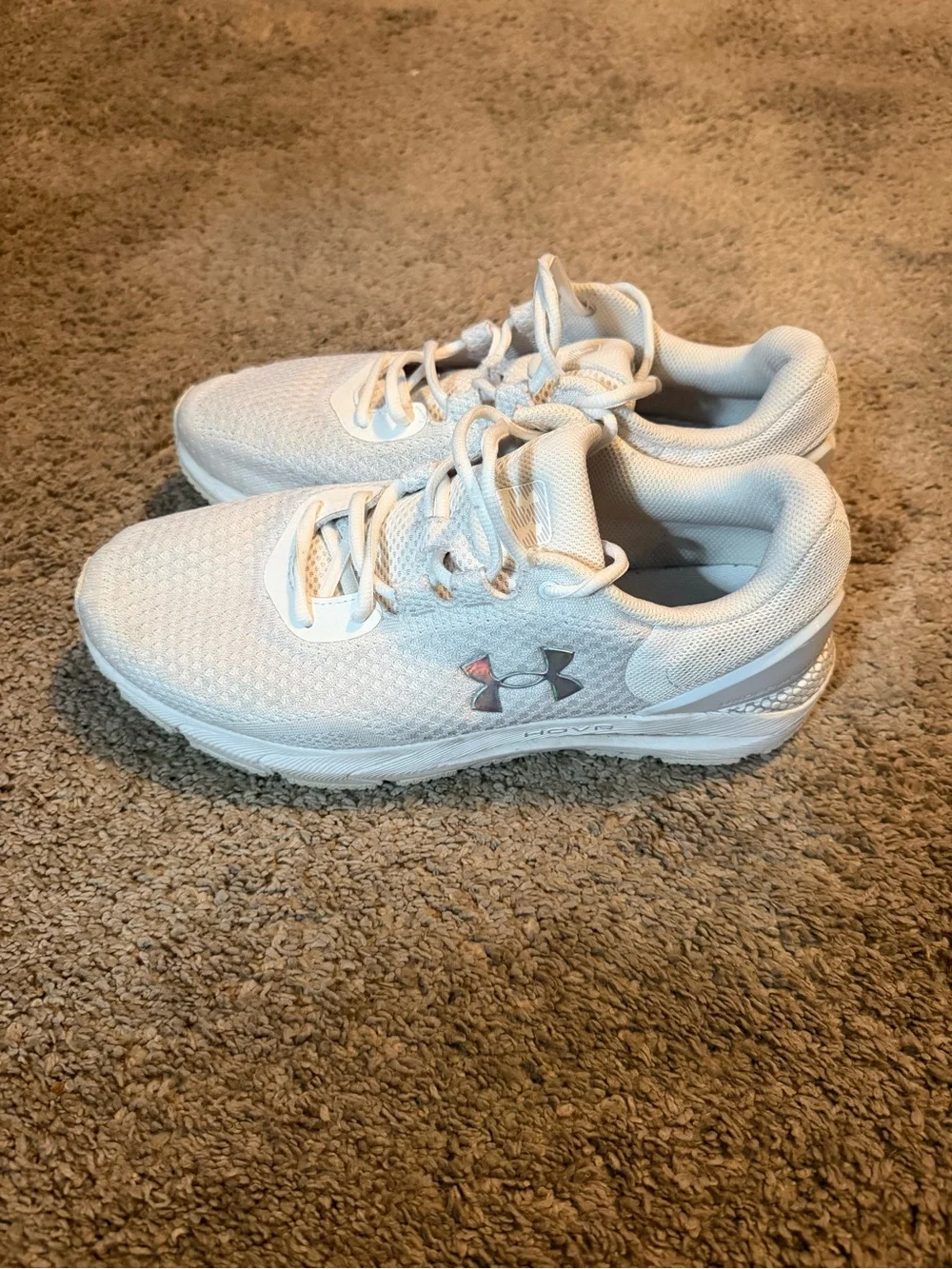 Under Armour Kids White Mesh Athletic Sneakers with Holographic Logo